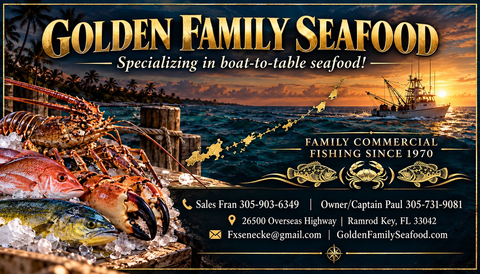 Golden Family Seafood. Specializing in boat-to-table seafood. Family commercial fishing since 1970.